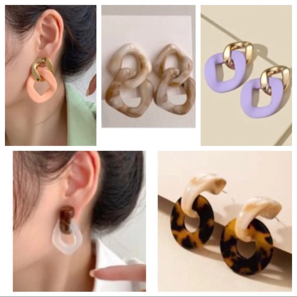 NWT Boutique Geometric Chain Statement Earrings | Tortoise | Lucite